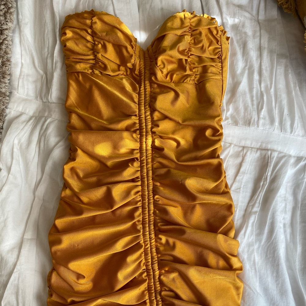 Tiger Mist brand new gold ruched bodycon dress
